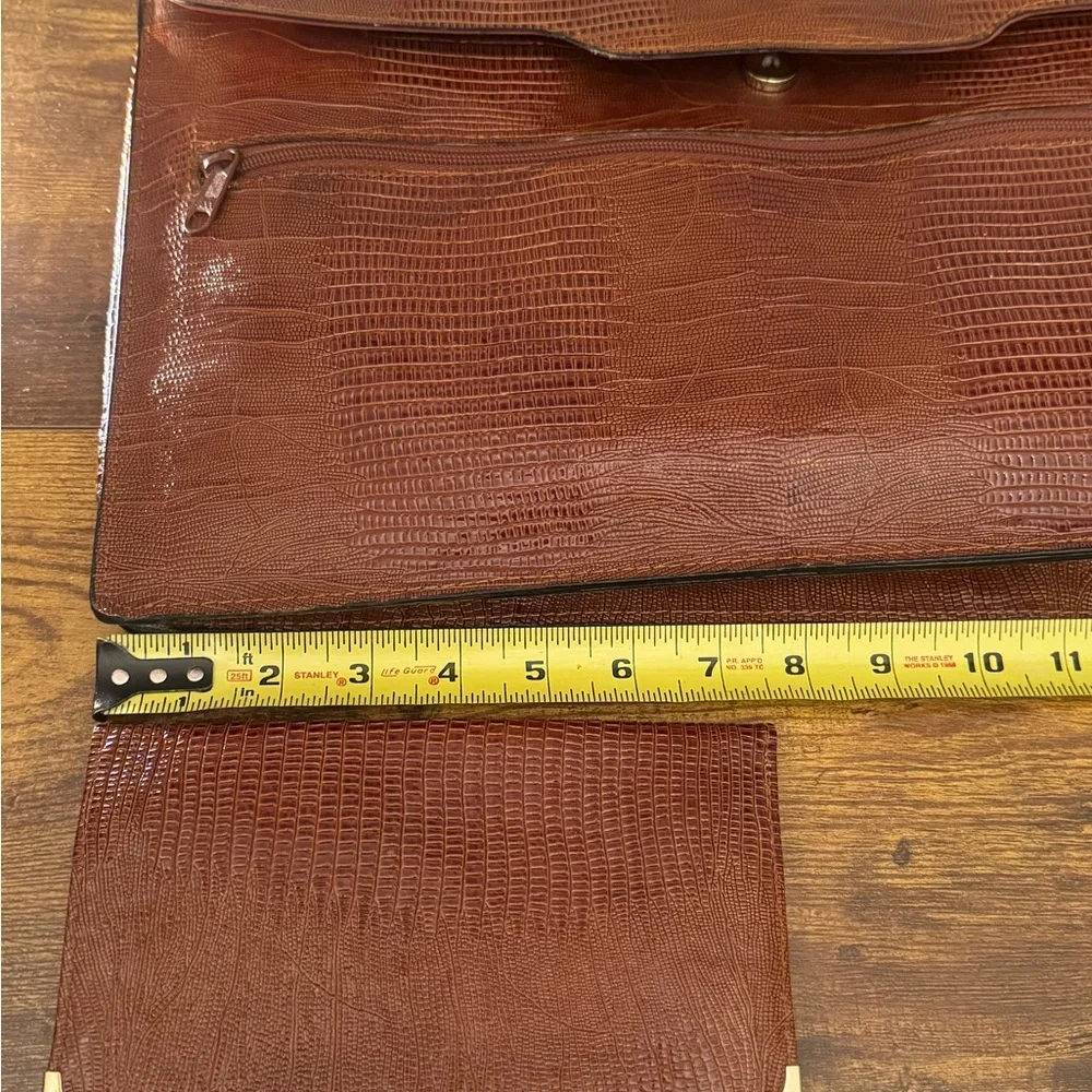 Vintage Lizard Embossed Leather Attache Briefcase Business Card‎ Wallet Set